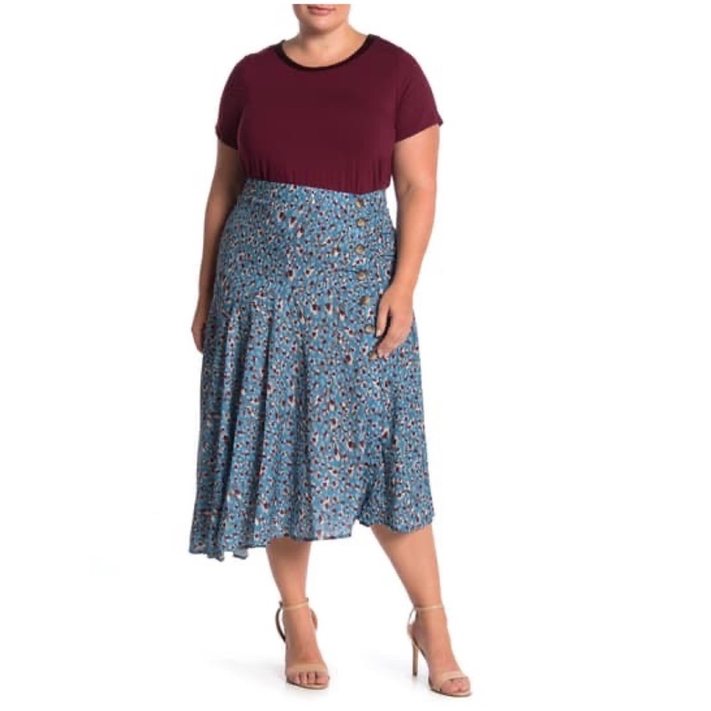 CODEXMODE Floral Bias High/Low Midi Skirt 3X NWOT